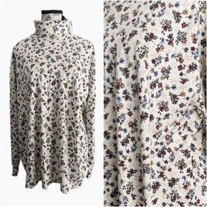 90s Vintage Cream White Turtleneck Micro Flower Print Size 2XL